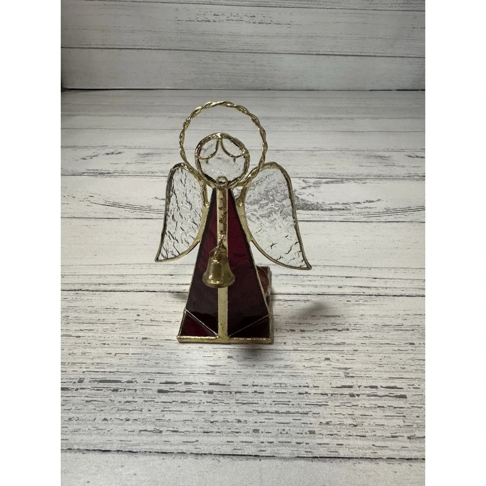 Red Stained Glass Candle Holding‎ Angel Christmas